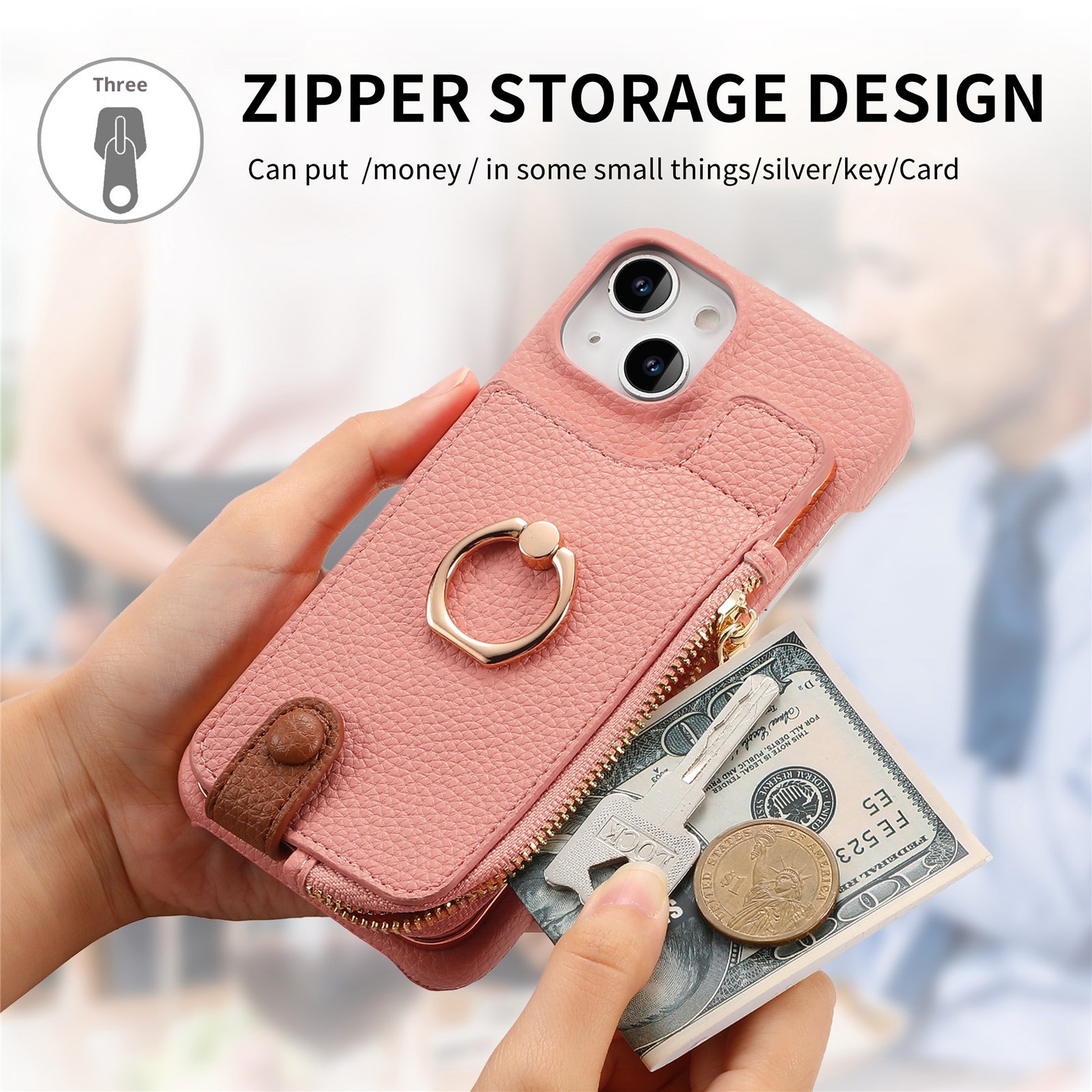 TechGlobe Compatible With 17 Air Lychee Texture Top And Bottom Opening Electroplated Oil Edge Solid Color Ring Card Slot_voghion.com