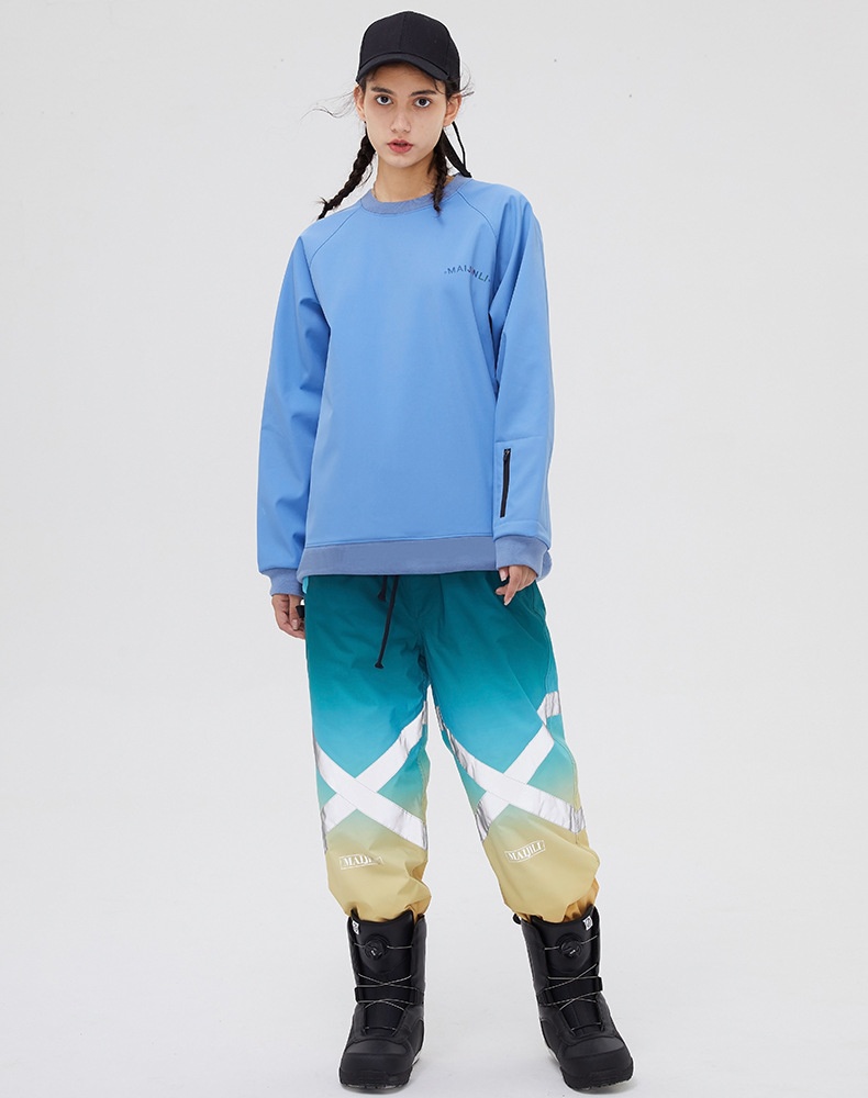 001 Bluza z kapturem, wiatroszczelna, wodoodporna, snowboardowa, narciarska, dla kobiet i mężczyzn, z okrągłym dekoltem, z kolorowym odblaskowym polarem, modne spodnie z szelkami_voghion.com