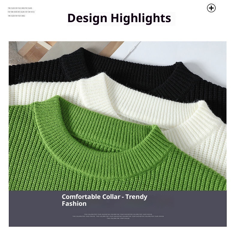 Herren-Strickpullover für Herbst/Winter: Neuer, dicker Fleece-Rundhalspullover für Teenager – Warme Basisschicht_voghion.com