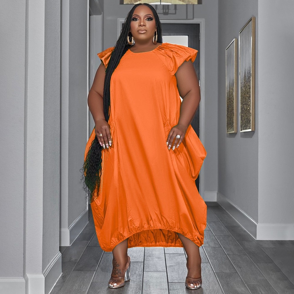 ChicShe N7834 Cross-Border Source European And American Fashion Plus Size Women's Solid Color Double Pocket Loose Dress_voghion.com