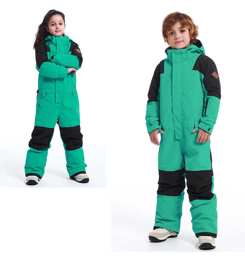 001 New Children's Ski One-Piece Girls' Set Color Block Waterproof Windproof Warm Single And Double Board Suit Snow Pants_voghion.com