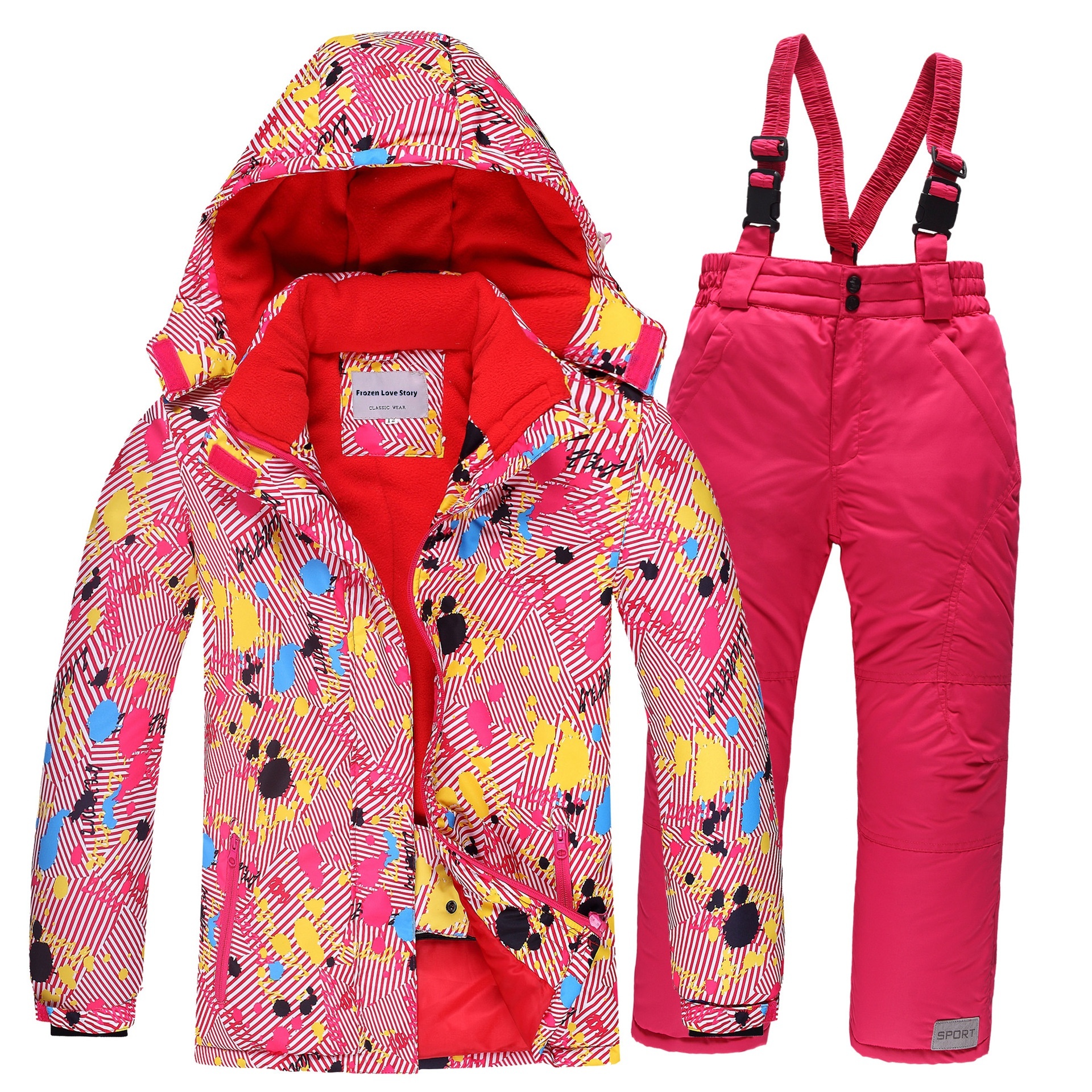 001 Outdoor-Kinderanzug-Set, bestehend aus einem einteiligen Overall für Jungen und Mädchen, winddicht, wasserdicht und warm, mit passender Winter-Skijacke und -hose_voghion.com