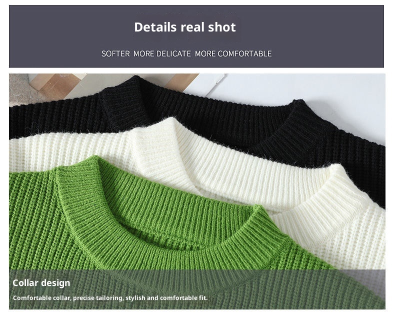 Herren-Strickpullover für Herbst/Winter: Neuer, dicker Fleece-Rundhalspullover für Teenager – Warme Basisschicht_voghion.com