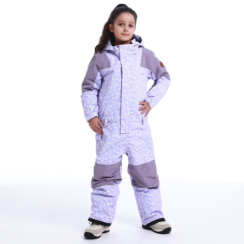001 New Children's Ski One-Piece Girls' Set Color Block Waterproof Windproof Warm Single And Double Board Suit Snow Pants_voghion.com