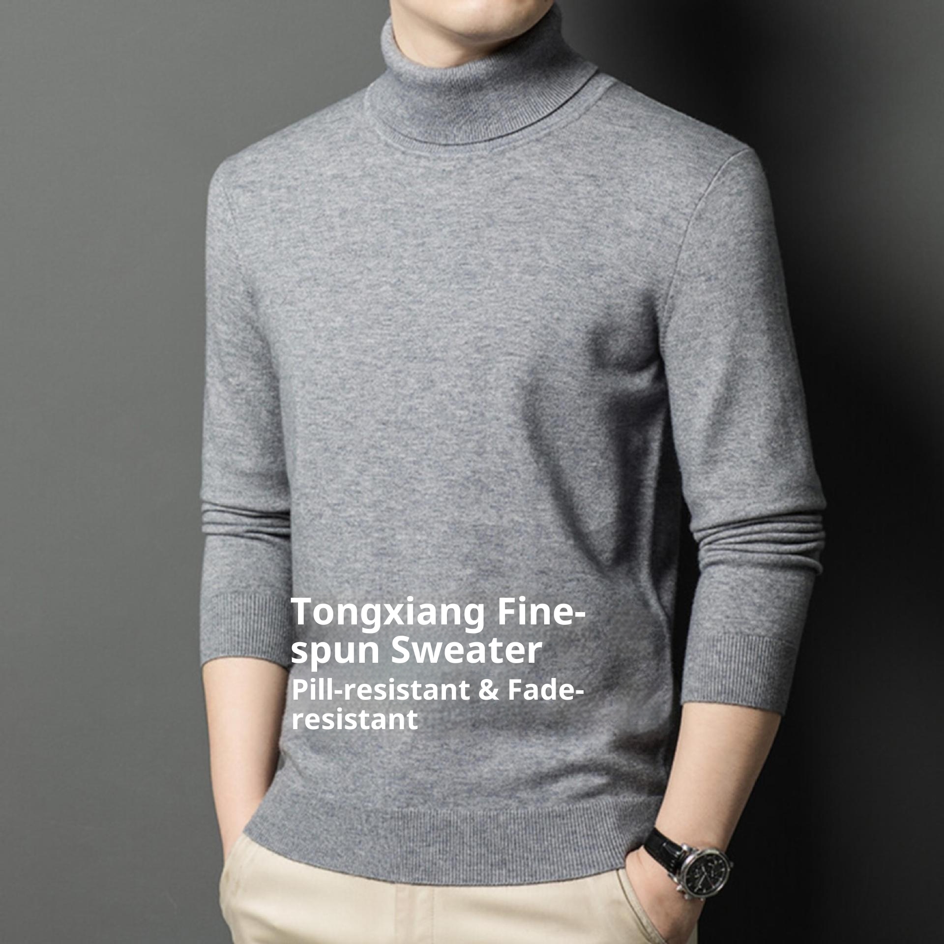 Maglione da uomo di mezza età, casual, lavorato a maglia, a collo alto, doppio risvolto, per il commercio estero transfrontaliero, autunno inverno_voghion.com