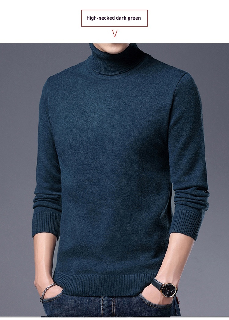 Boy Boy Boy Herren-Winterpullover aus reinem Kaschmir, dick gefüttert, halbrollkragen, Wollpullover für Herren mittleren Alters_voghion.com