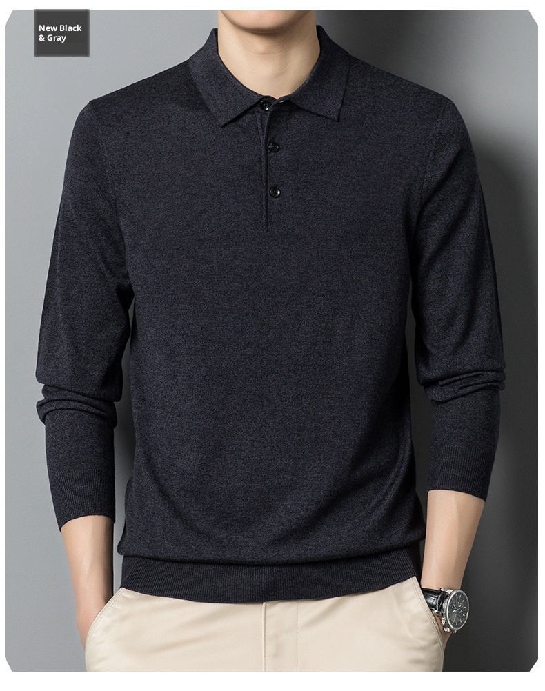 boy Boy Boy Autumn Thin Wool Men, High-End Business Turn-Down Collar Dad Sweater, Loose Base Knit Sweater For Men_voghion.com