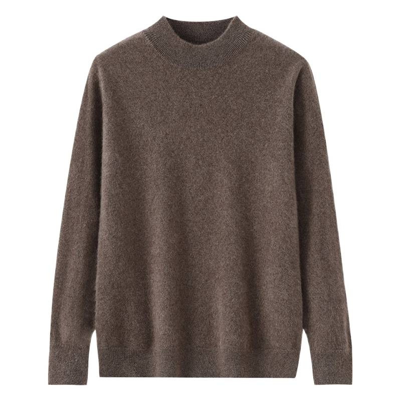 boy Boy Boy Autumn Winter New 100% Pure Wool Men's Half Turtleneck Knitted Pullover Casual Loose Base Cashmere Sweater_voghion.com