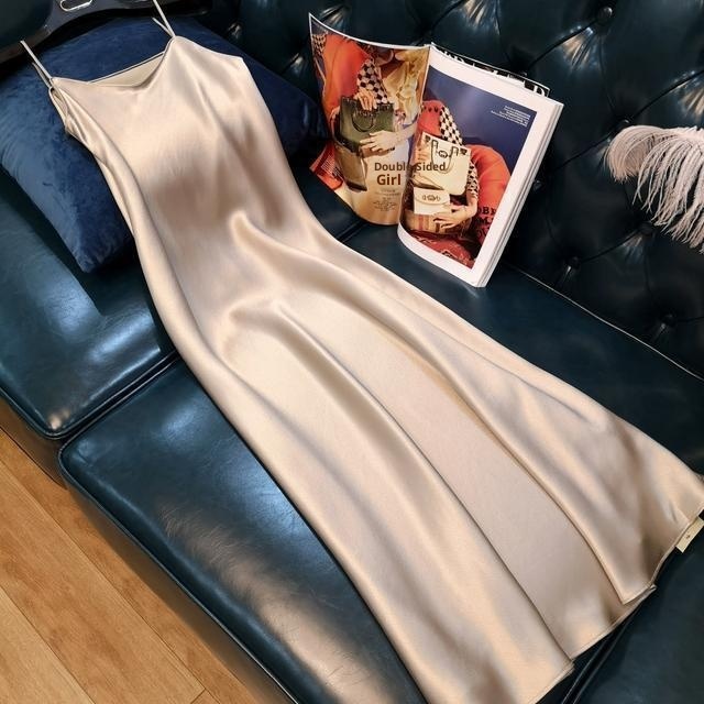 ChicShe 032 Trendy Women's Fashion New Plus Size Elegant Long French A-line Satin Strap Dress Summer_voghion.com