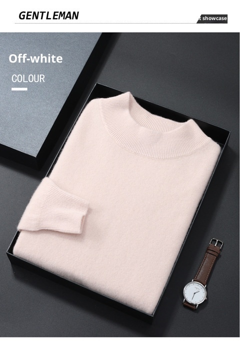 Herren-Halbrollkragenpullover aus 100 % reiner Wolle, warm, gestrickt, Übergröße, lässig, mittelhoher Kragen, Kaschmirbasis, Herbst/Winter_voghion.com