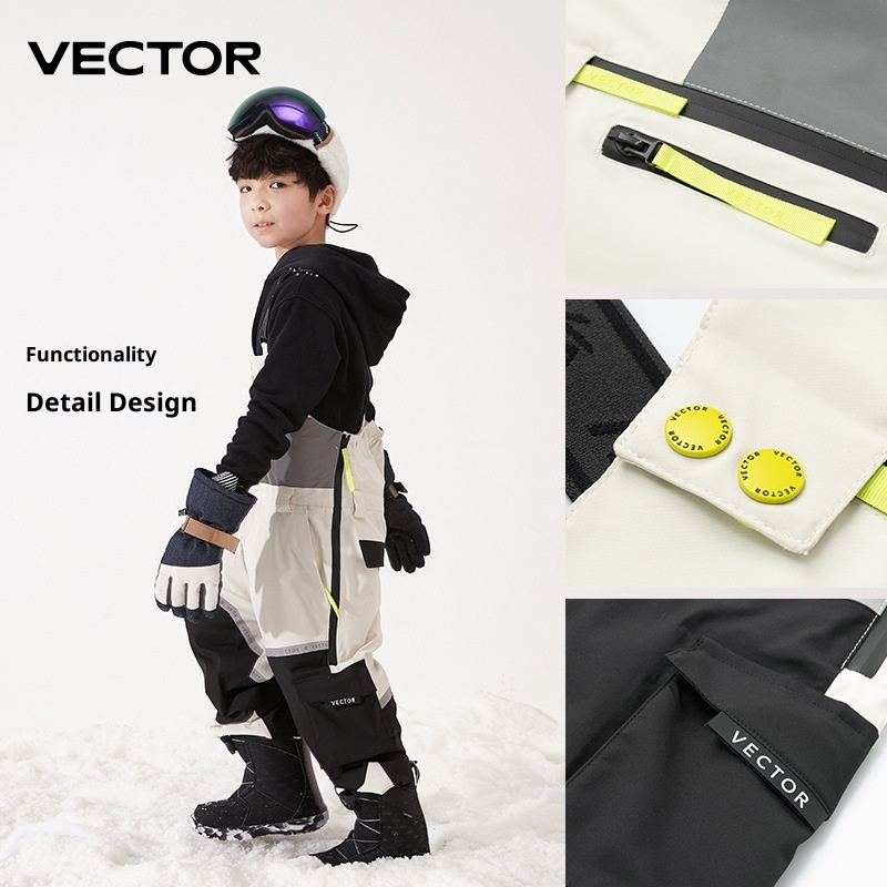 001 VECTOR Children's Overalls Ski Boys Girls Color Block Warm Waterproof Windproof New Style Suspender Pants_voghion.com