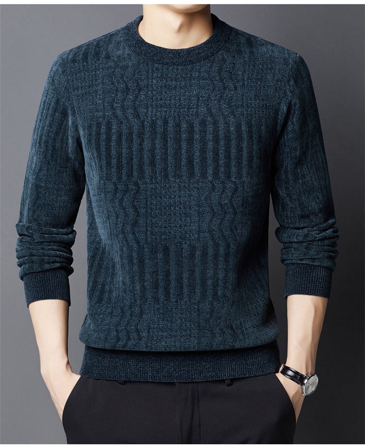 Maglione invernale in pile spesso da uomo di mezza età, in ciniglia, tinta unita, caldo e invernale_voghion.com