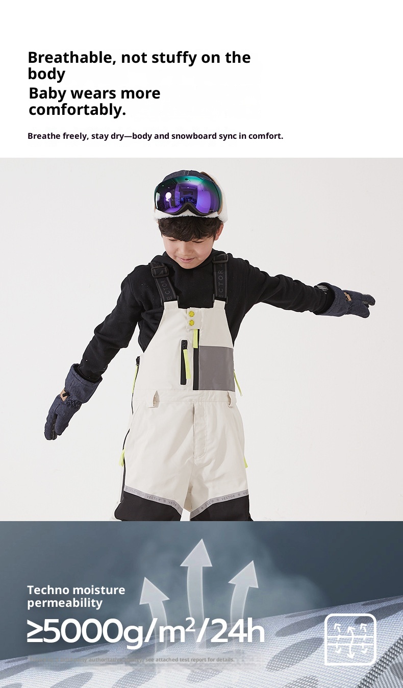001 VECTOR Children's Overalls Ski Boys Girls Color Block Warm Waterproof Windproof New Style Suspender Pants_voghion.com