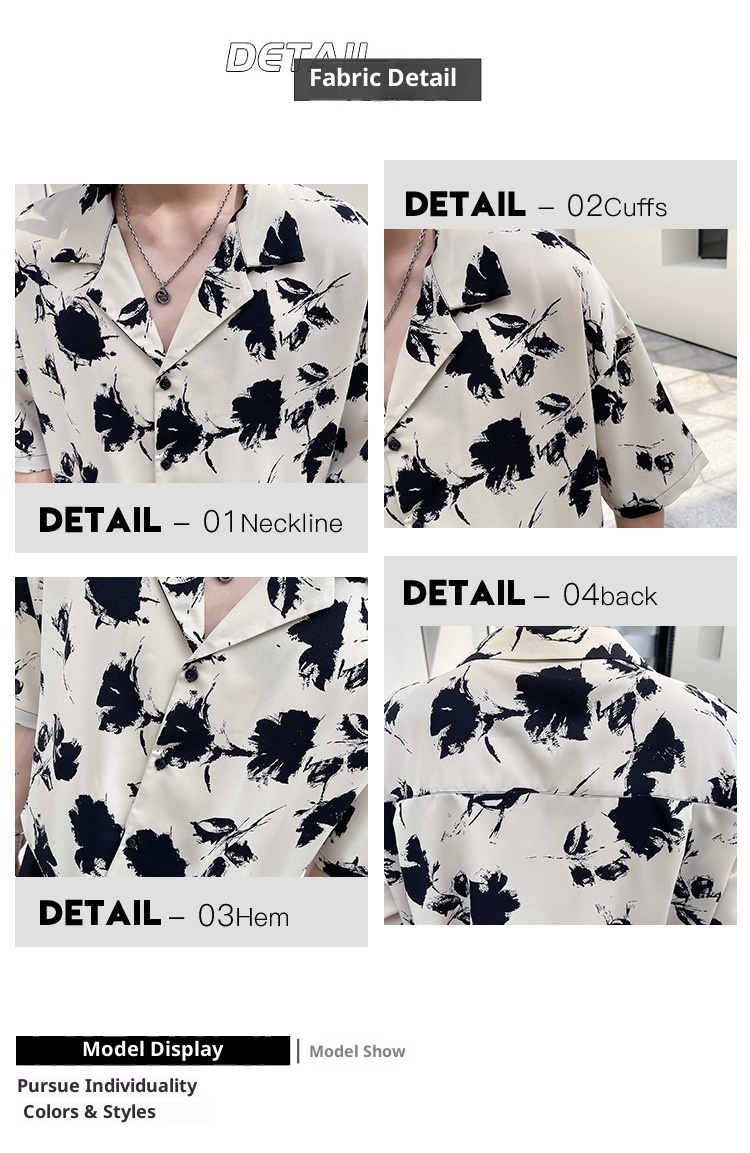 ForMen Light Mature Style Men's Ice Silk Draped Short Sleeve Summer Trendy Loose Cuban Collar Floral Shirt_voghion.com