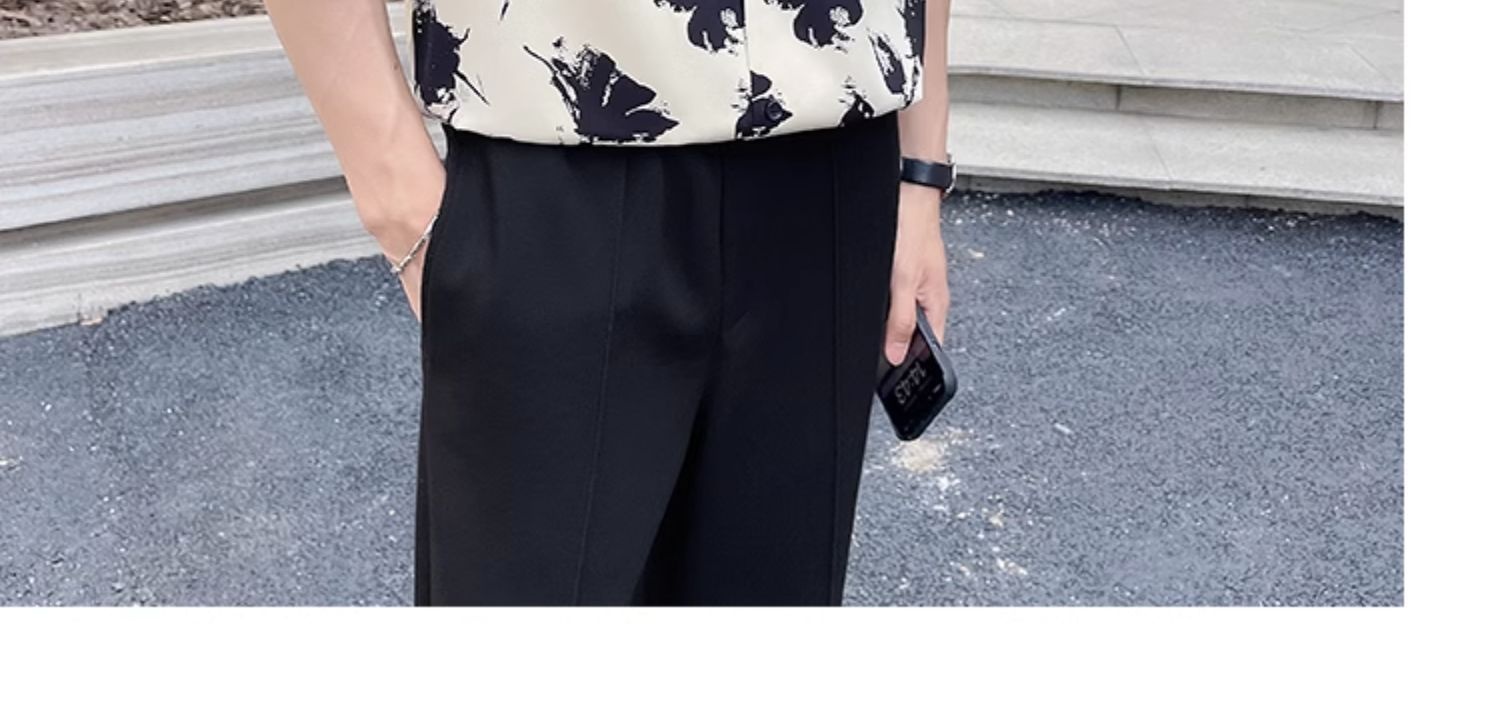 ForMen Light Mature Style Men's Ice Silk Draped Short Sleeve Summer Trendy Loose Cuban Collar Floral Shirt_voghion.com