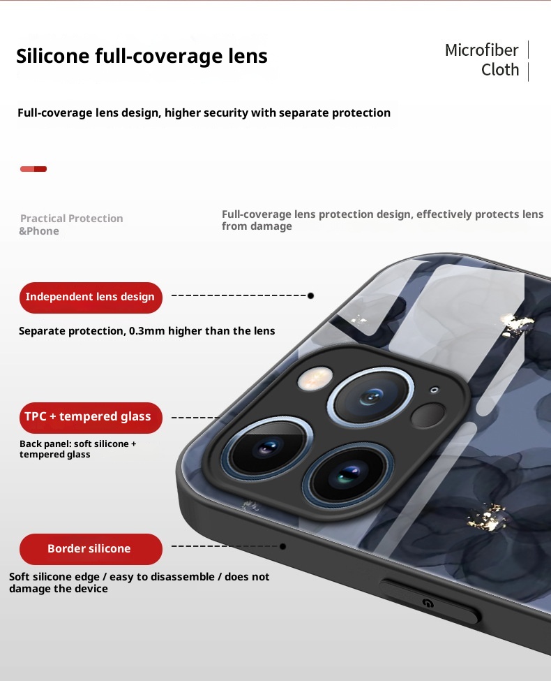 TechGlobe Ink Flower Schutzhülle aus Glas, kompatibel mit iPhone 15 und iPhone 16 Pro Max, bietet umfassenden Schutz vor Stürzen und ist ein beliebtes Produkt._voghion.com