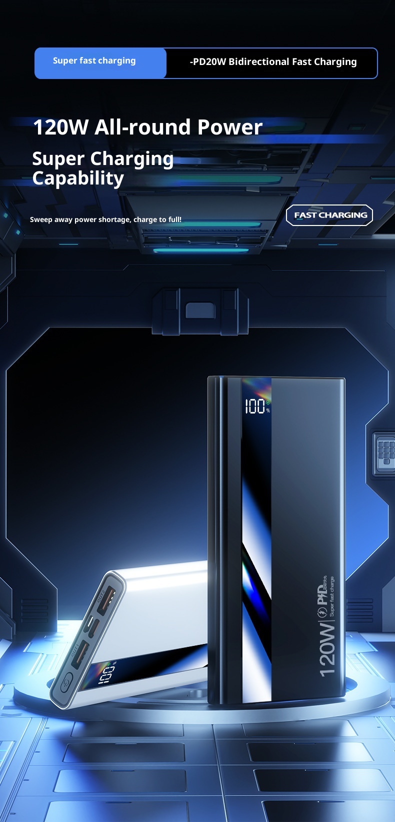 techglobe 3C Certified 120W Fast Charging 20000mAh Bank Large Capacity Portable Mobile Power Supply Gift Wholesale Digital Display_voghion.com