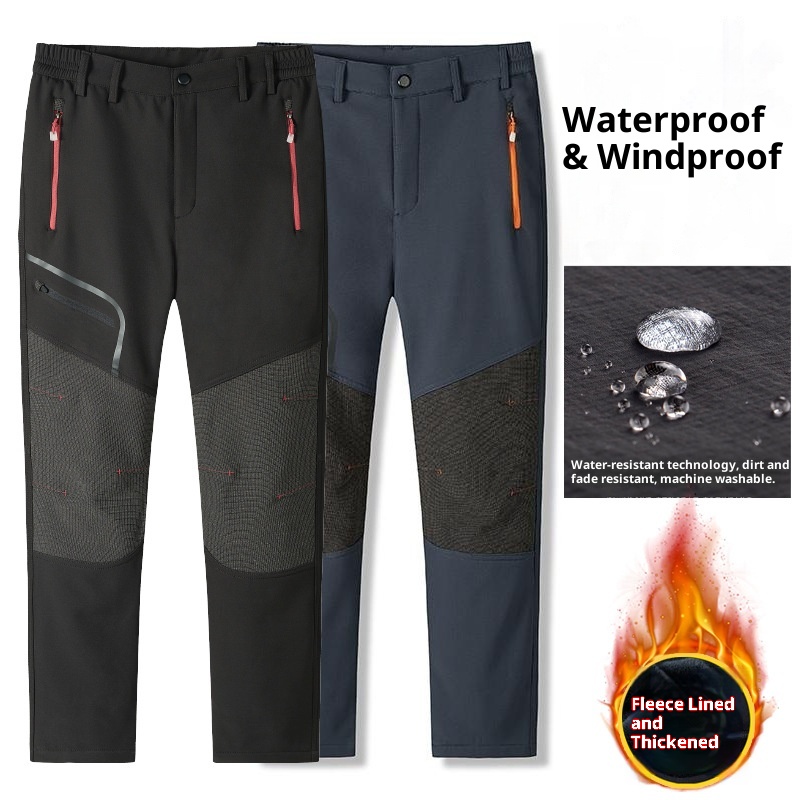 001 Wasserdichte, winddichte, fleecegefütterte, dicke, warme Outdoor-Wander-, Bergsteiger- und Skihose, Softshell-Cargohose für Freizeit und Freizeit_voghion.com