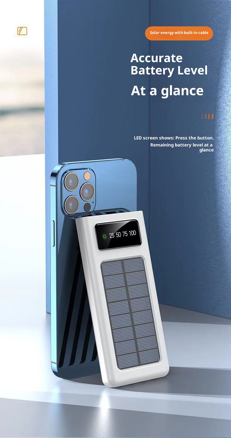 techglobe Solar 30000mAh With Built-in Cable Outdoor Large Capacity 20000mAh Mobile Power Bank Customizable_voghion.com