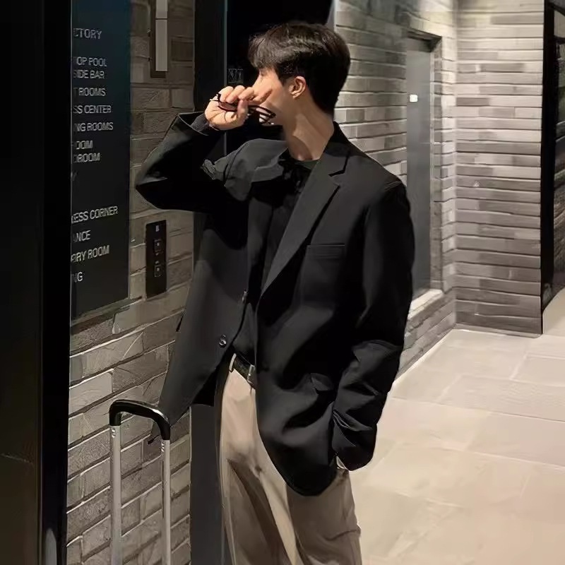 QFV507045555501<2 QFV507045555501<2 Chaqueta corta informal para hombre, estilo coreano, traje moderno Dongdaemun, blazer corto negro holgado de otoño_voghion.com