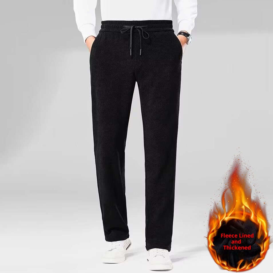 boy Corduroy Casual Autumn Winter New Fleece Lined Thickened Long Pants Straight Trendy Versatile Men's Sweatpants_voghion.com