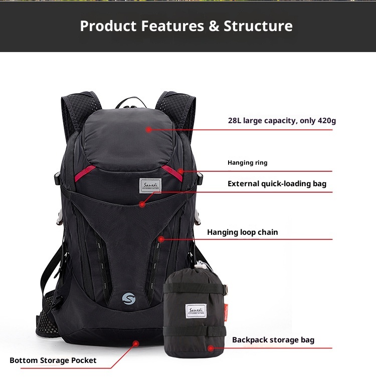 ActiveGo Ultraleichter, professioneller, faltbarer, wasserdichter Trekking- und Reiserucksack für Herren mit großem Fassungsvermögen_voghion.com