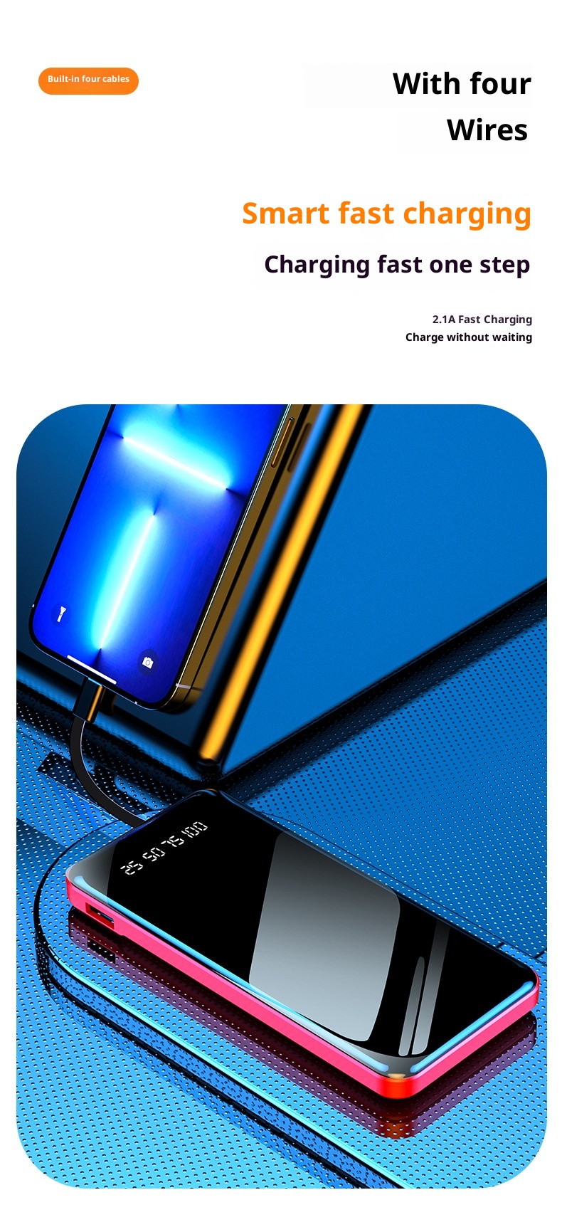 techglobe Wholesale Portable Built-in Cable Mirror Bank 20000mAh High-Quality Gift Mobile Power Supply PowerBank_voghion.com