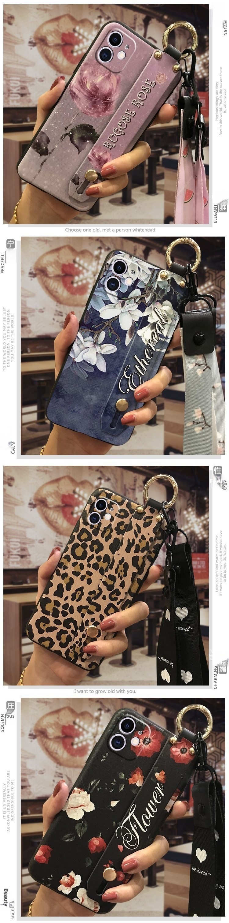 TechGlobe Suitable For IPhone Phone Case Cute Silicone Couple Dustproof Bracket Wrist Strap Personality New Trend_voghion.com