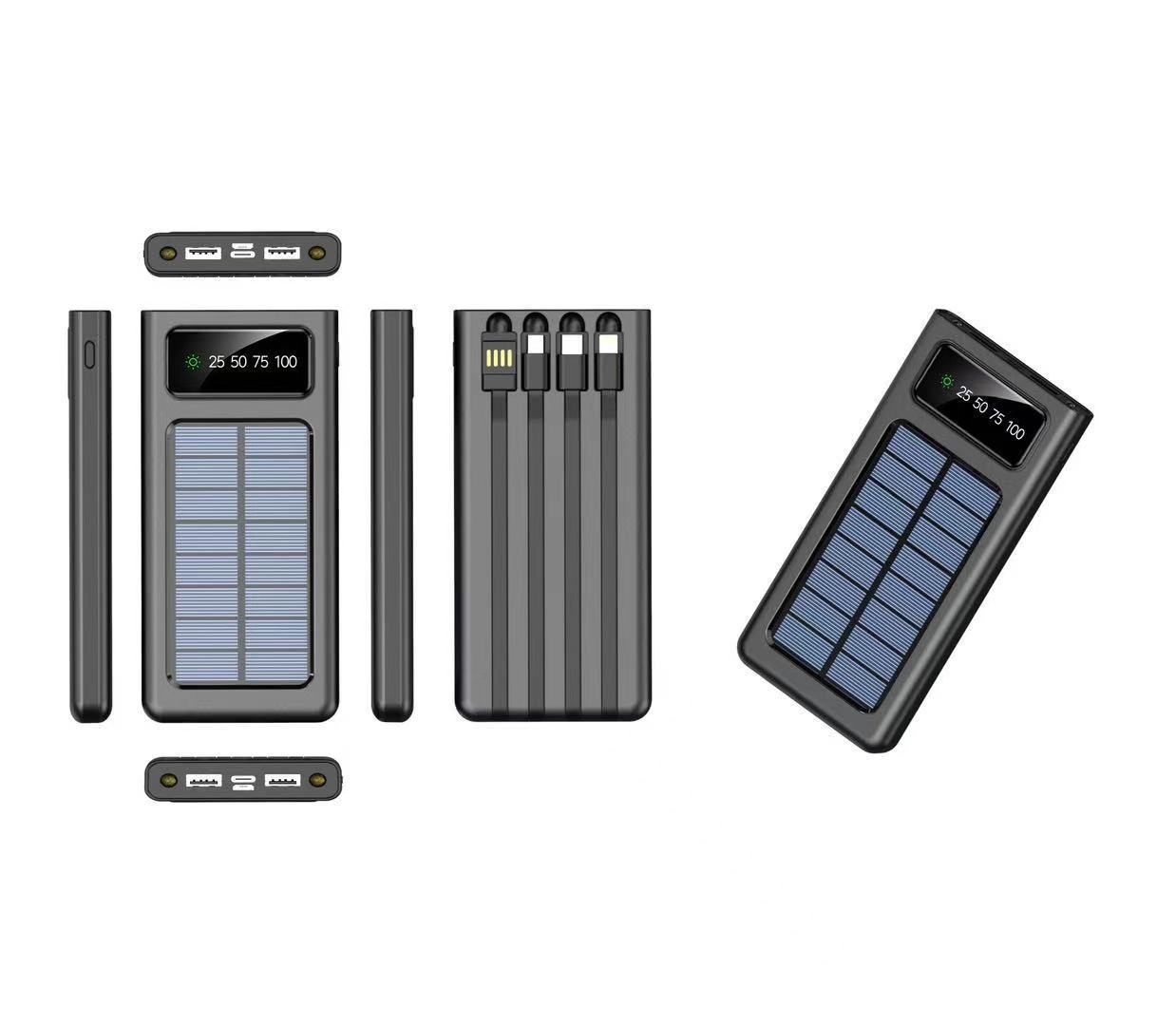 techglobe Solar 30000mAh With Built-in Cable Outdoor Large Capacity 20000mAh Mobile Power Bank Customizable_voghion.com