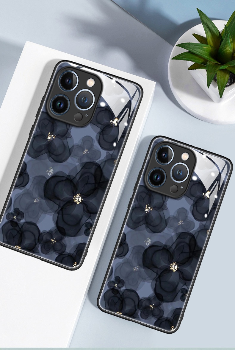TechGlobe Ink Flower Schutzhülle aus Glas, kompatibel mit iPhone 15 und iPhone 16 Pro Max, bietet umfassenden Schutz vor Stürzen und ist ein beliebtes Produkt._voghion.com