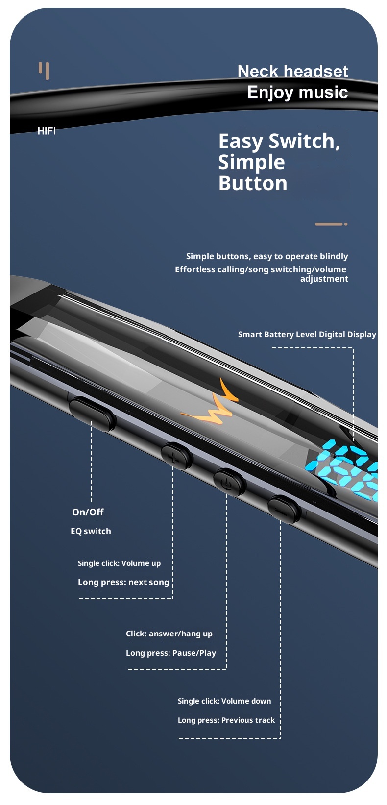Auricolari sportivi unisex con fascia da collo e display a cristalli liquidi Bluetooth 3C wireless a lunga durata della batteria_voghion.com
