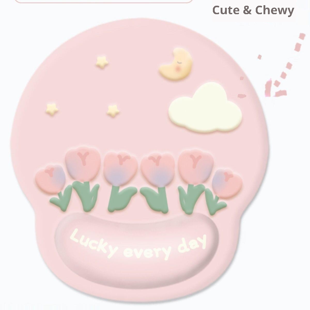 3c Tulip Mouse Pad Thickened Wrist Silicone Cartoon Laptop Keyboard Hand Rest Pillow Office Home Gaming_voghion.com