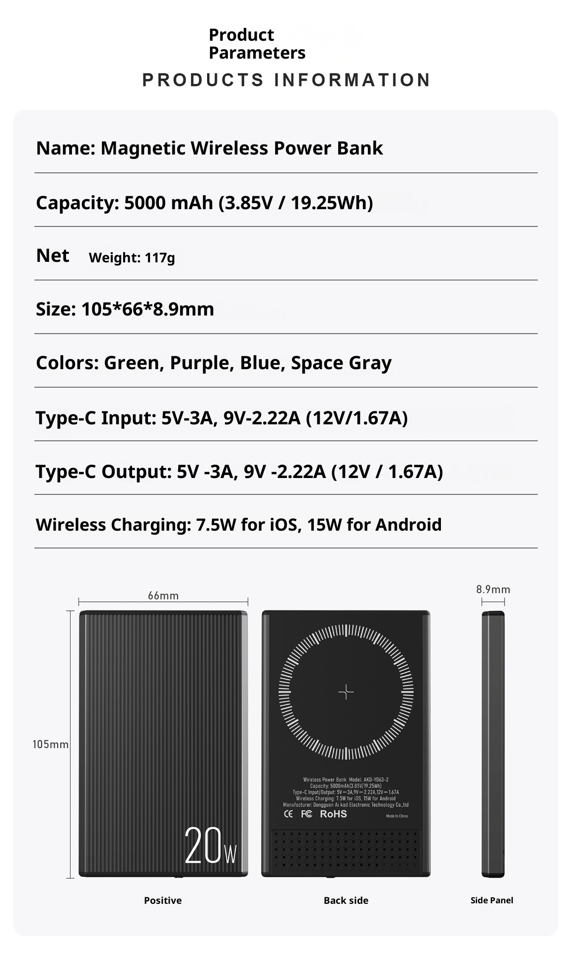 techglobe New Ultra-Thin Magnetic Wireless Power Bank PD20W Two-Way Fast Charging 5000/10000mAh Wholesale_voghion.com
