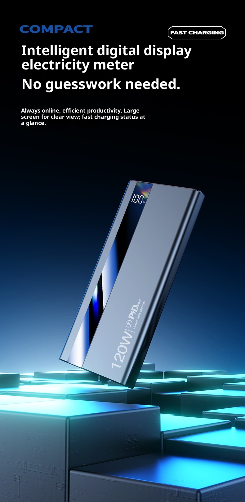 techglobe 3C Certified 120W Fast Charging 20000mAh Bank Large Capacity Portable Mobile Power Supply Gift Wholesale Digital Display_voghion.com