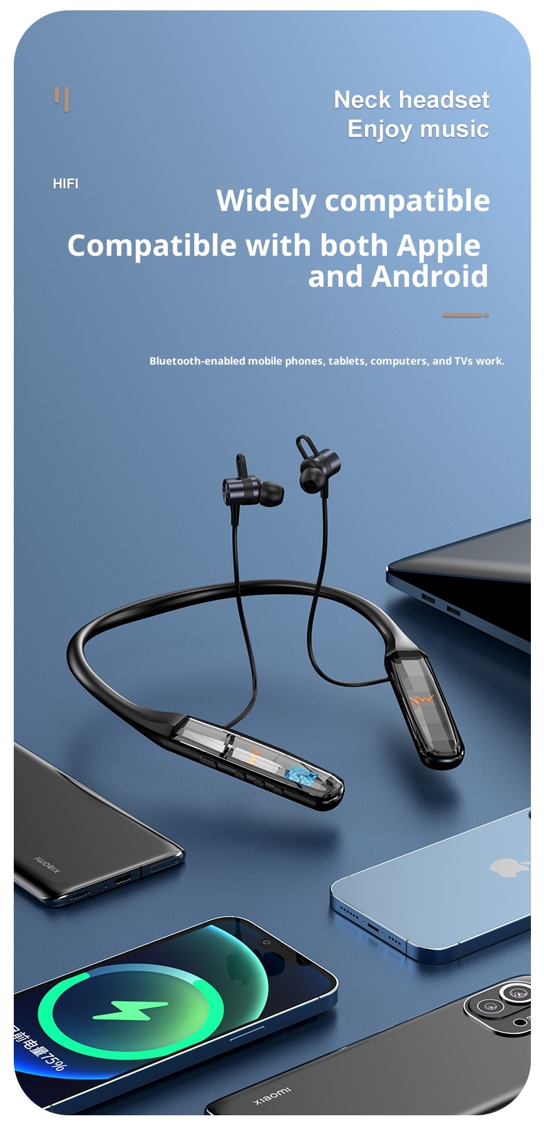 Auricolari sportivi unisex con fascia da collo e display a cristalli liquidi Bluetooth 3C wireless a lunga durata della batteria_voghion.com