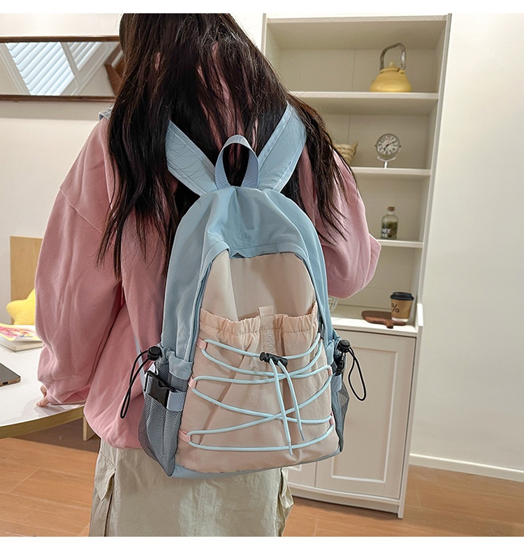 ActiveGo Color-Block Lightweight Backpack Women, Large Capacity Sports Outdoor Hiking Backpack, Trendy Drawstring School Bag For_voghion.com