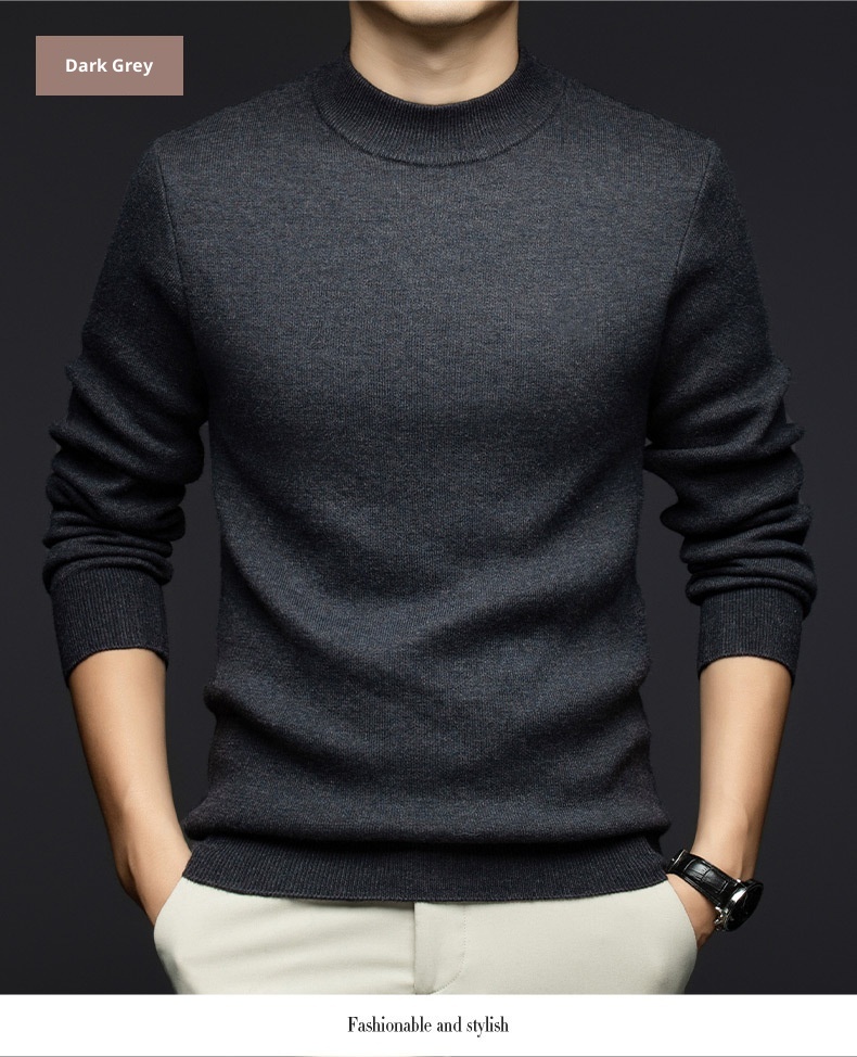 boy Boy Boy Cross-Border Foreign Trade Autumn Winter Sweater One-Piece Fleece Half Turtleneck Middle-Aged Men's Warm Base Wool_voghion.com