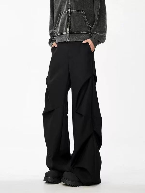 boy American Style Niche Pleated Flared Trousers Spring And Autumn Loose Versatile Draped Trendy Brand High-end Casual Pants_voghion.com