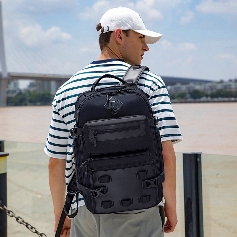 Zaino tattico impermeabile e resistente all'usura per laptop da uomo ActiveGo Ozuko, borsa da viaggio per pendolarismo, grande capacità, per escursioni all'aperto_voghion.com