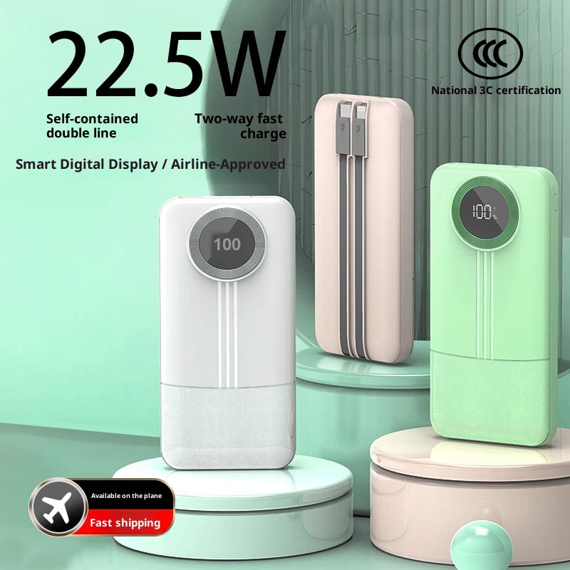 Techglobe 22,5 W, caricabatterie rapido, cavo integrato, 20000 mAh, alimentatore mobile in regalo con stampa, batteria a lunga durata_voghion.com