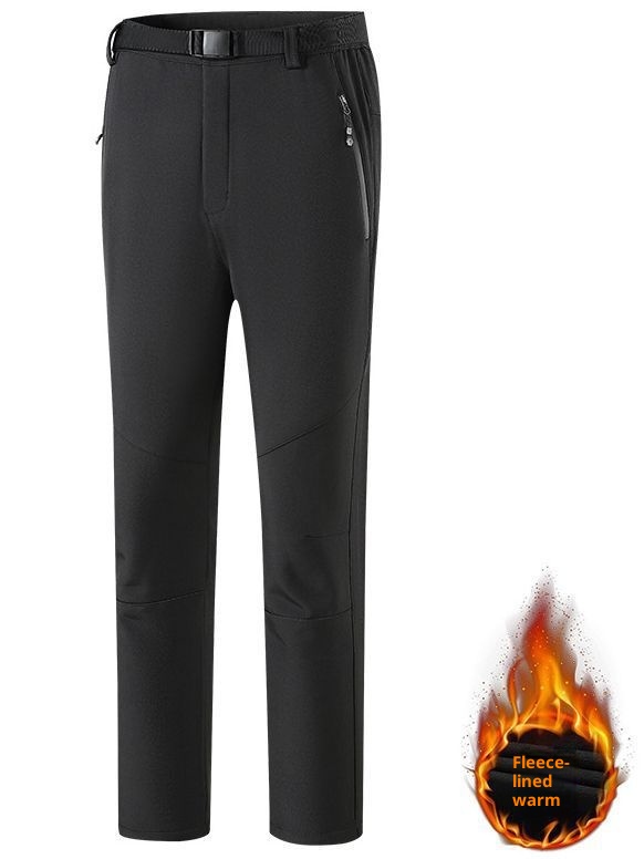 001 New Outdoor Soft Shell Fleece Lined Thicked Winter Warm Skiing Hiking Loose Windproof Waterproof Softshell Pants For_voghion.com
