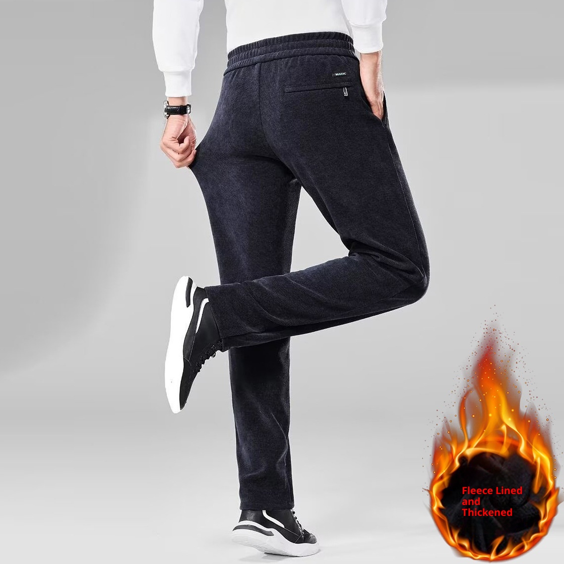 boy Corduroy Casual Autumn Winter New Fleece Lined Thickened Long Pants Straight Trendy Versatile Men's Sweatpants_voghion.com