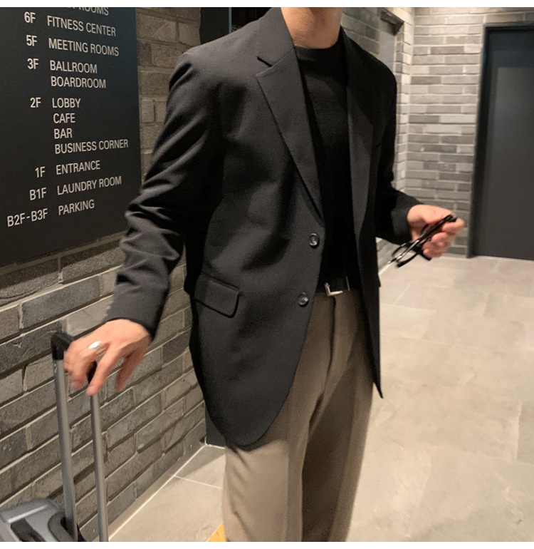 QFV507045555501<2 QFV507045555501<2 Chaqueta corta informal para hombre, estilo coreano, traje moderno Dongdaemun, blazer corto negro holgado de otoño_voghion.com