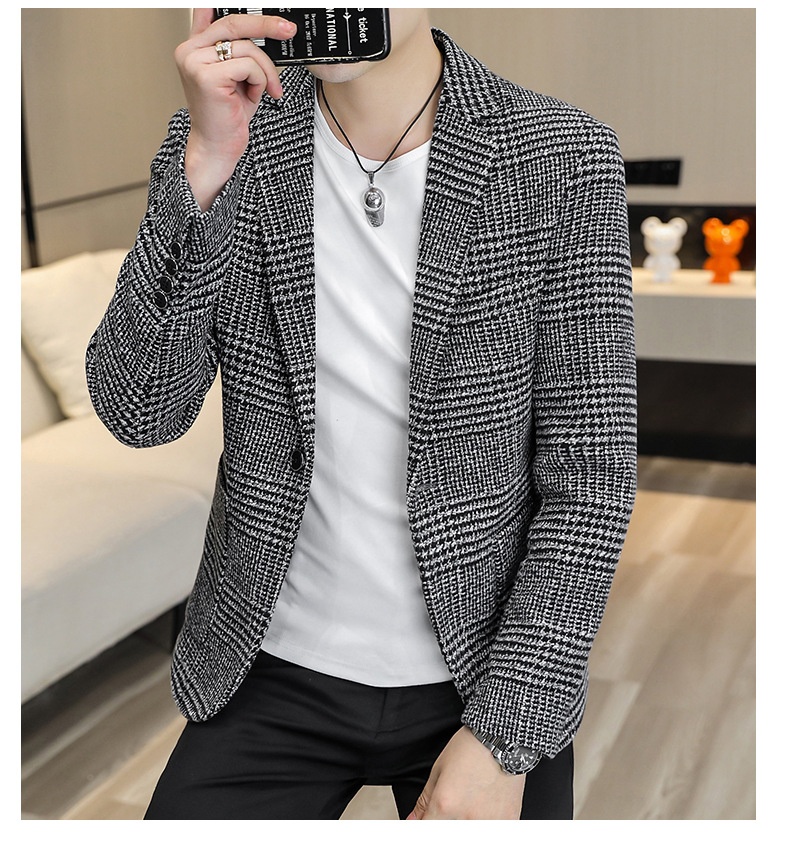 QFV507045555501<2 QFV507045555501<2 Conjunto de moda para hombre joven, estilo blazer a cuadros, ideal para bodas, ocasiones informales y ocasiones especiales._voghion.com