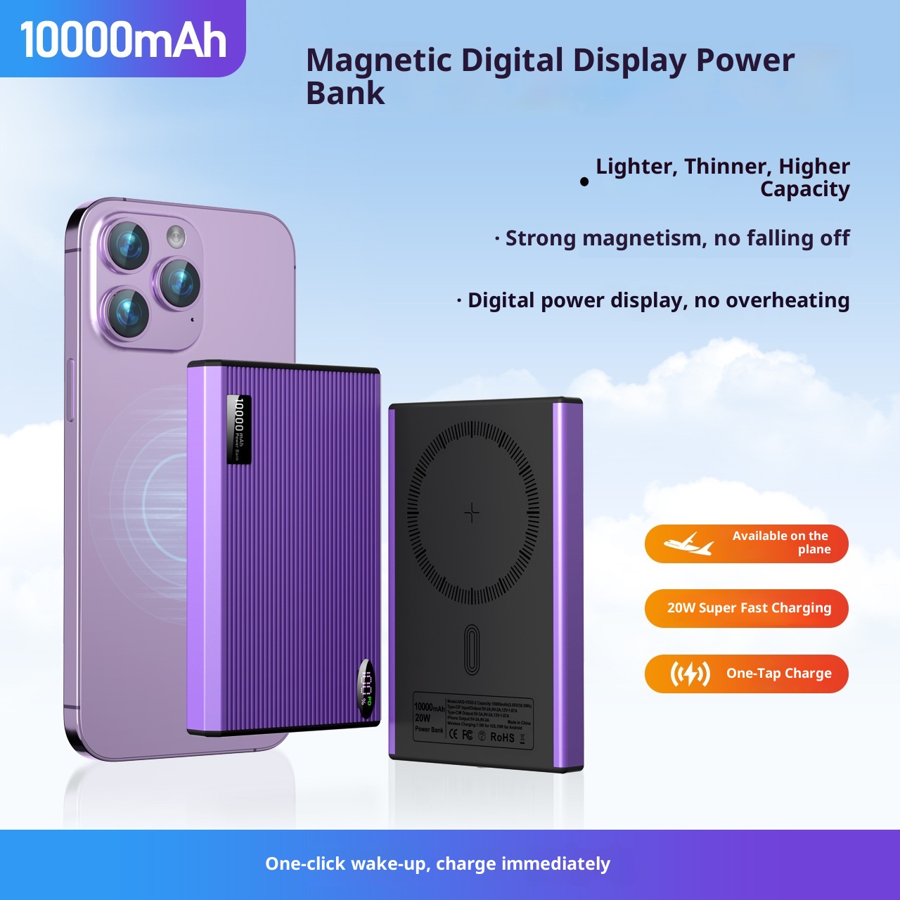 techglobe New Ultra-Thin Magnetic Wireless Power Bank PD20W Two-Way Fast Charging 5000/10000mAh Wholesale_voghion.com