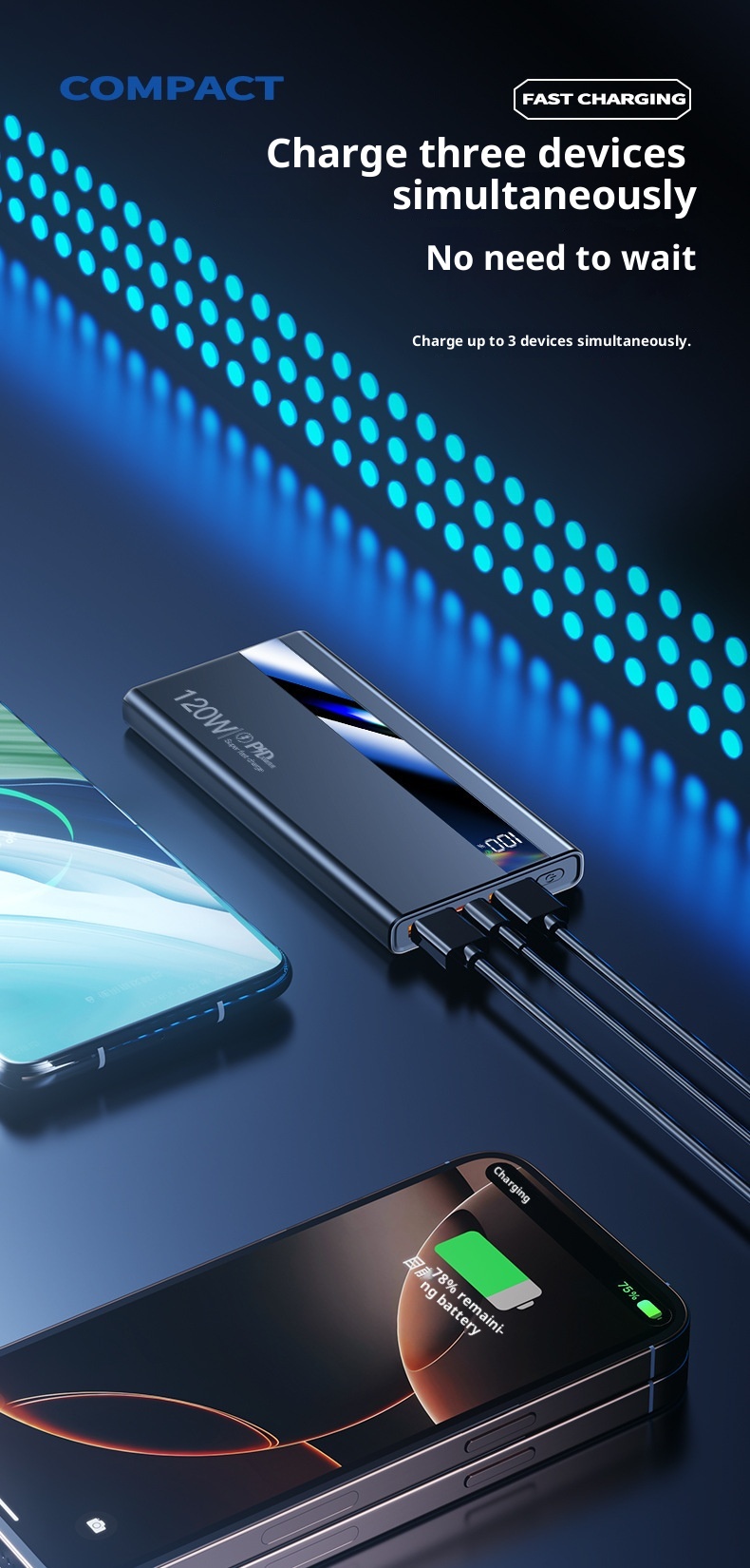 techglobe 3C Certified 120W Fast Charging 20000mAh Bank Large Capacity Portable Mobile Power Supply Gift Wholesale Digital Display_voghion.com