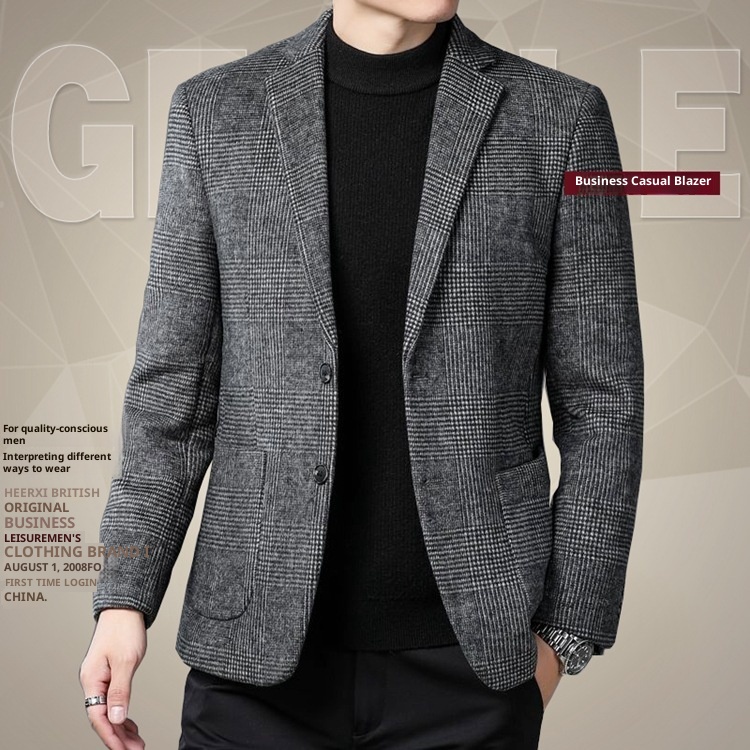 QFV507045555501<2 QFV507045555501<2 Giacca a quadri leggera casual in lana da uomo di mezza età, stile autunno inverno, disponibile in magazzino_voghion.com