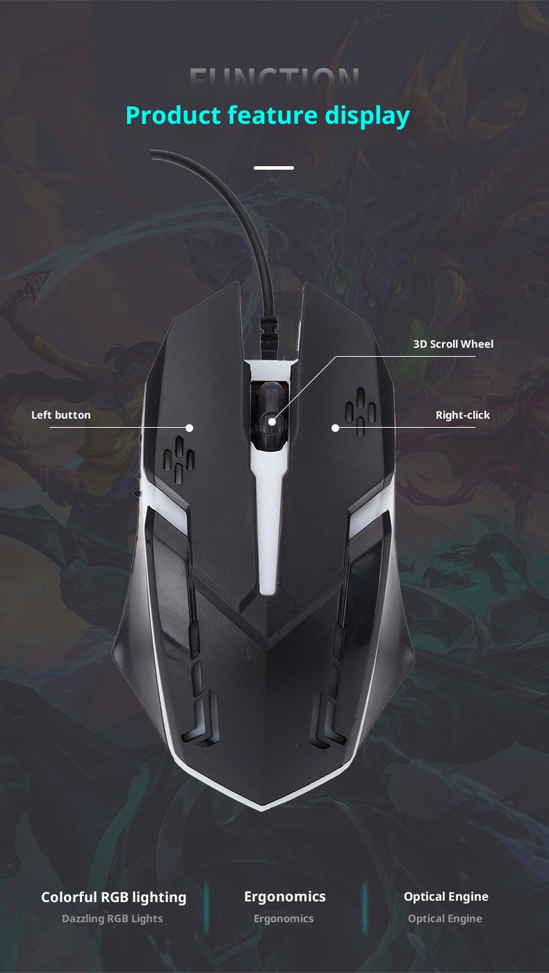 Techglobe Cross-Border Hot-Selling Wired Mechanical RGB Lightweight Gaming PUBG Glowing Mouse Factory_voghion.com