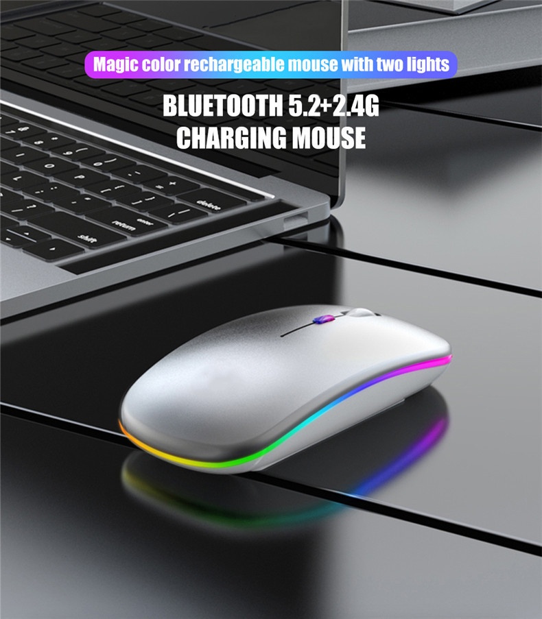 Techglobe 2.4G Bluetooth Wireless Dual Mode Silent Compatible With Laptop Charging Noiseless Office Glowing Mouse_voghion.com