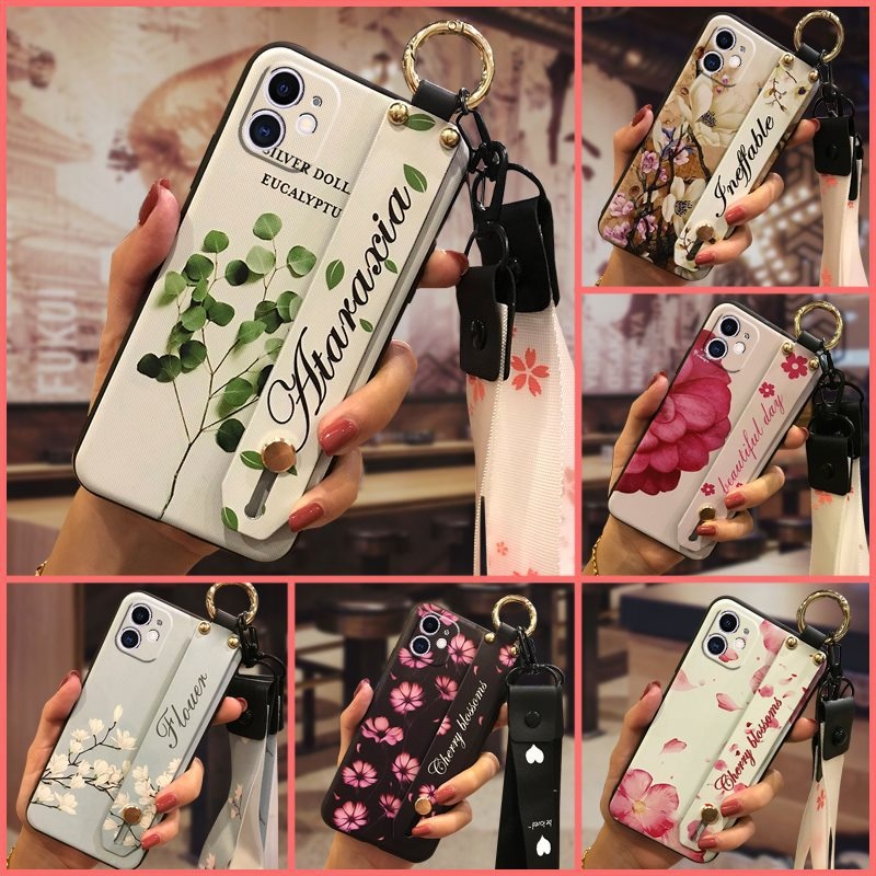 TechGlobe Suitable For IPhone Phone Case Cute Silicone Couple Dustproof Bracket Wrist Strap Personality New Trend_voghion.com